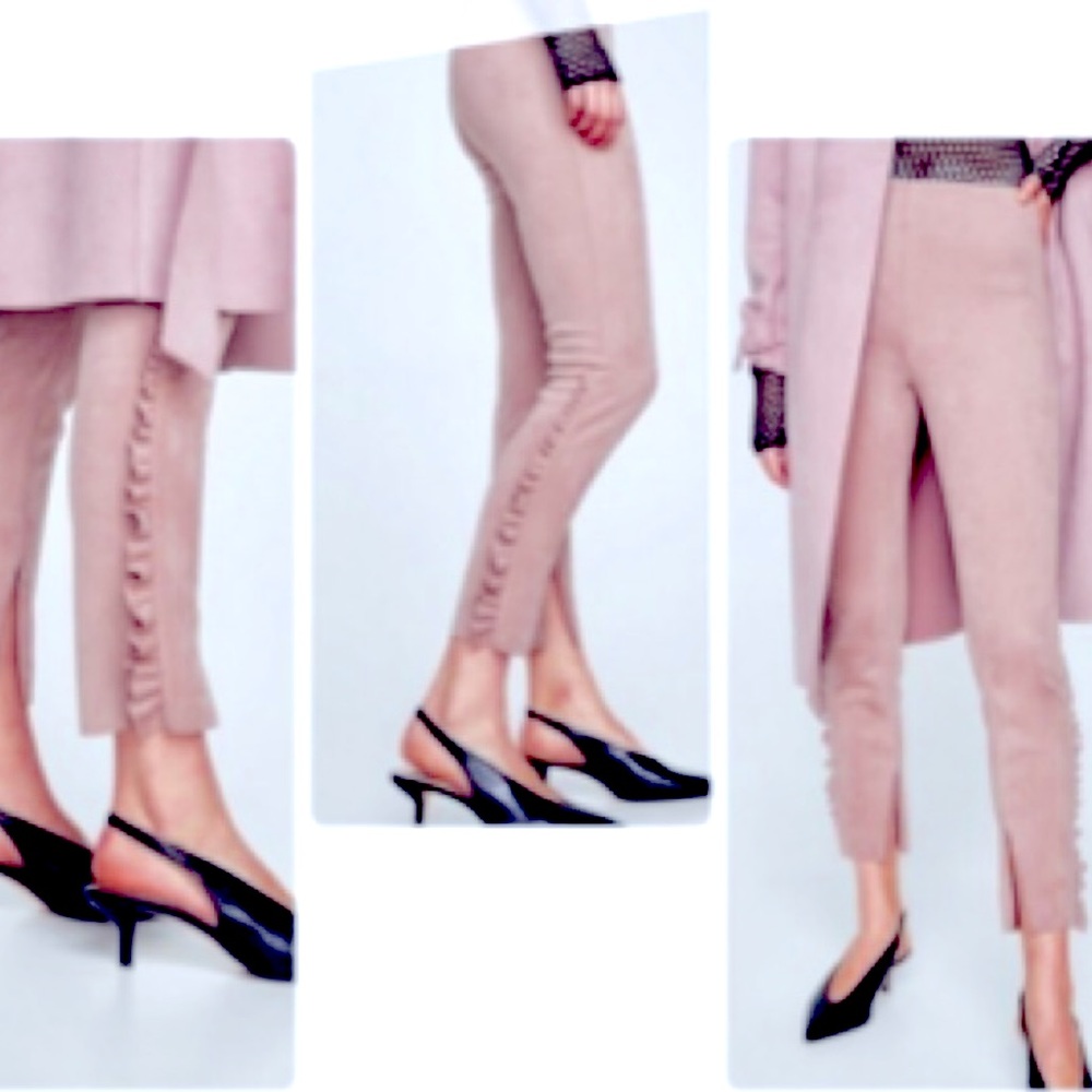 Zara  blush pink ankle ruffle pants NWOT - Picture 5 of 7